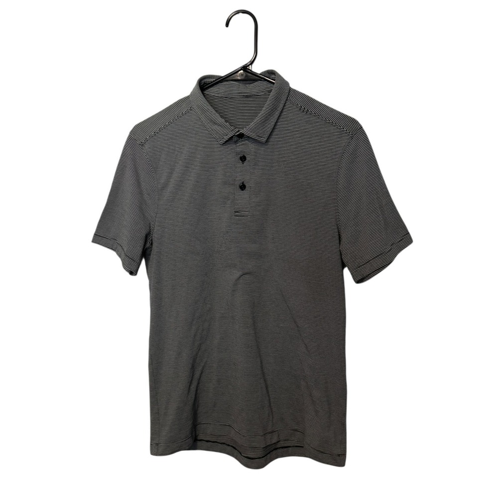 Lululemon Polo Shirt Mens Small Gray Black Striped Stretch Slim Golf Evolution